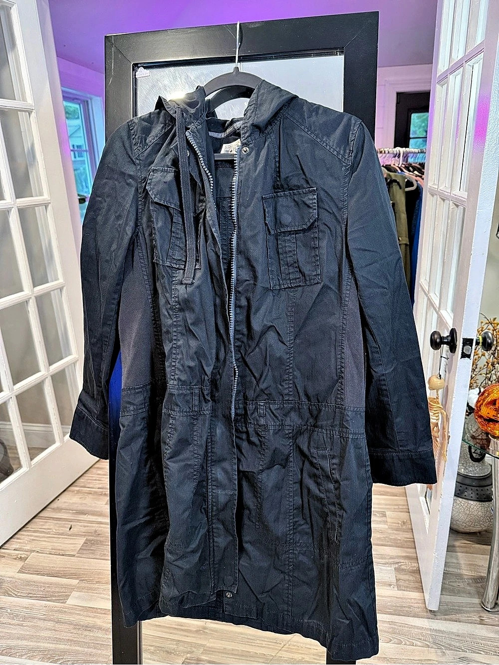Converse Black Hooded Utility Coat M/L Like New